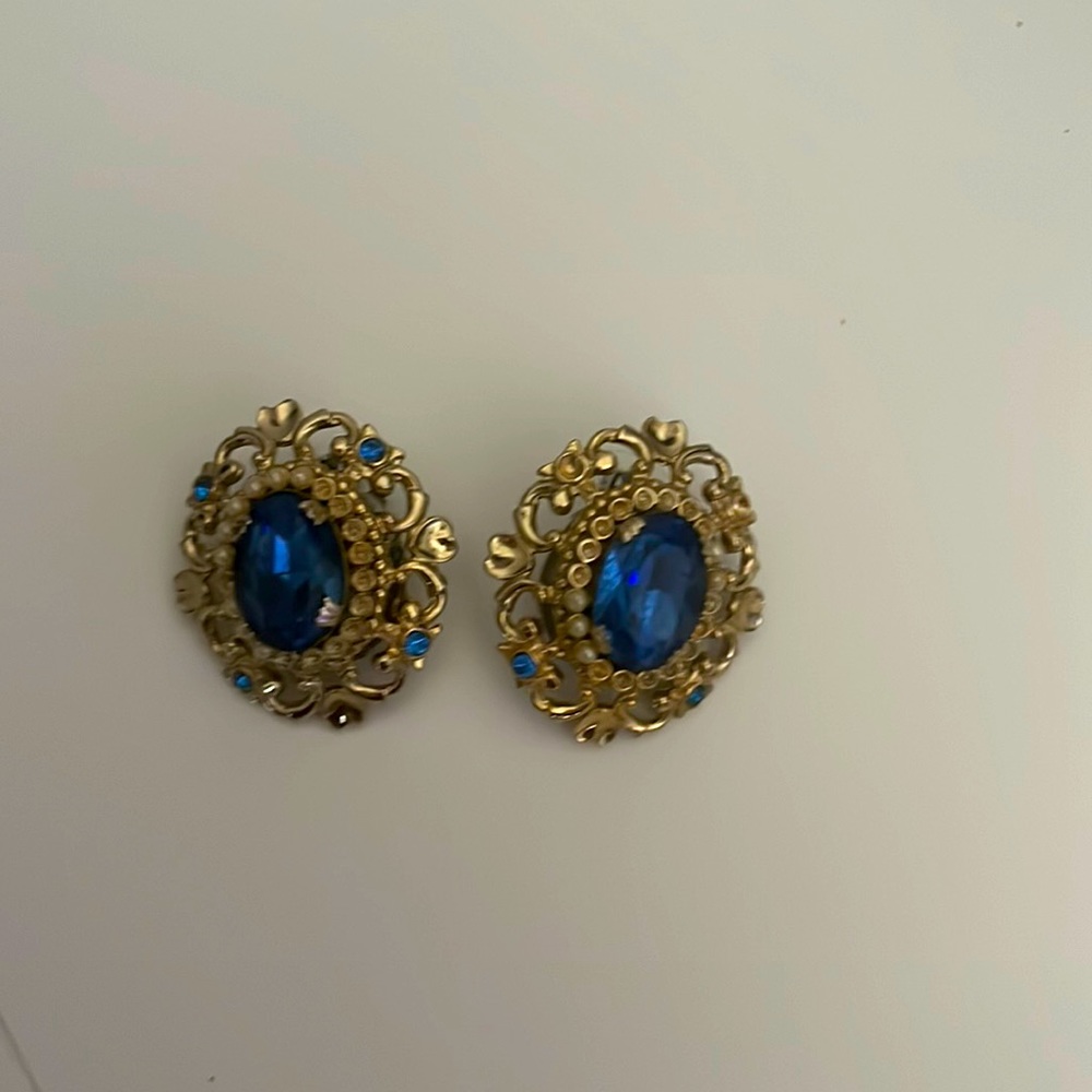 1940 Blue Topaz  Vintage Clip-On Earrings
